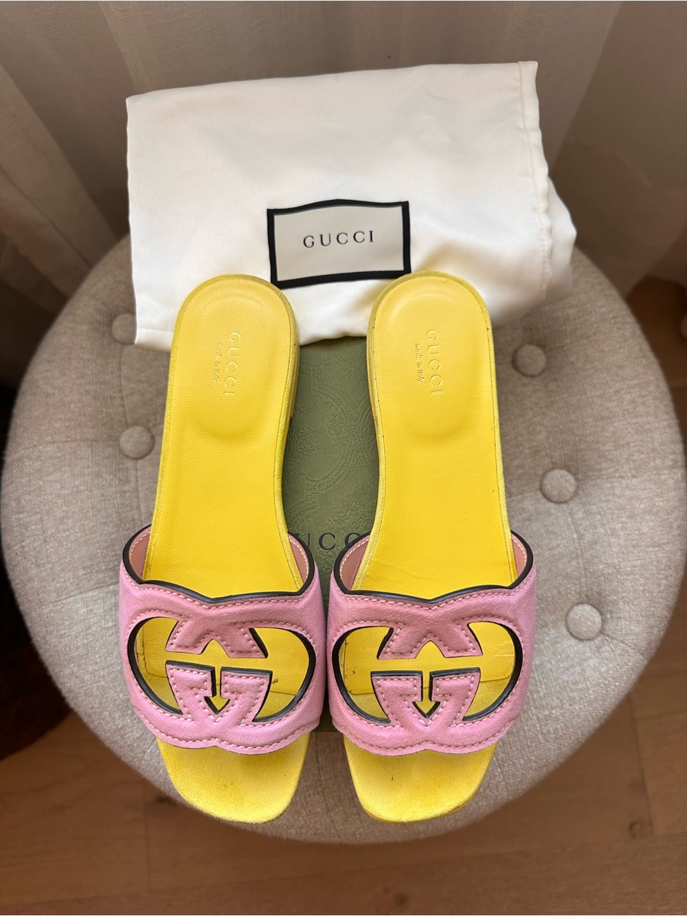 Gucci double g suede slides